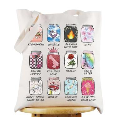 Imagem de G2TUP Bolsa de ombro em tela para membros do grupo coreano, cantores, personagens, fãs, presente para membros do grupo coreano, álbum de música, letra, Boom Tg