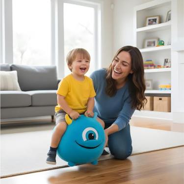 Imagem de Bola Saltitante Pelúcia Fofa Inflável Monstro Rosa Brinquedo Infantil Grande 45cm Criança Acompanha Bomba