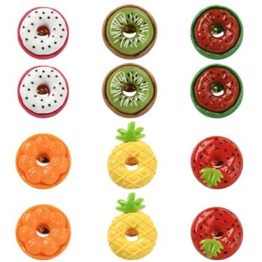Imagem de Stiesy Broche de resina de rosquinha de fruta, 12 peças, broches de lapela de rosquinha fofos, desenhos animados, morango, laranja, abacaxi, melancia, serve para mochilas, bolsas, chapéus, boné, faça