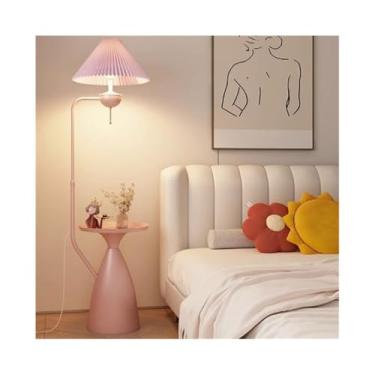 Imagem de Luminária de chão Candeeiro de pé moderno para sala estar, candeeiro mesa lateral ferro com abajur tecido, candeeiros, altos para quarto e escritório(Pink)