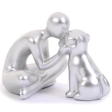 Imagem de FriyGardcn Escultura de cachorro, decoração de casa, decoração de estátua de homem fofo e animal de estimação para prateleira, sala de estar, quarto, casa, presentes de memória para amantes de cães