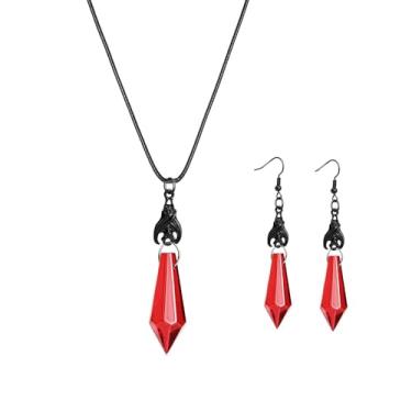 Imagem de Conjunto de colar de brincos de morcego gótico feminino punk preto escuro morcego de cristal vermelho colar animal fantasias conjuntos de joias, 6.5*1.1cm, Zinco, Sem Pedra Preciosa