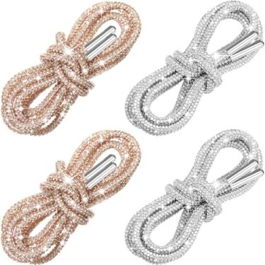 Imagem de Juinte 4 peças de cadarços de strass para sapatos de cristal brilhante cordão de corda para tênis, moletom com capuz, botas de moletom, bolsas, acessórios, Branco, champanhe, about 120 mm/ 4.72 inches