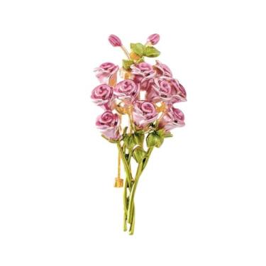 Imagem de QLYOVWE Broche de flor de rosa vermelha para mulheres e homens elegante flor de cristal broche de lapela retrô terno chapéu acessórios de vestido casamento dia dos namorados joias presente, Standard