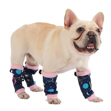 Imagem de PetWarm Conjunto de 4 peças de manga antilambida para cães, manga de recuperação de cães, cone de vergonha para cães, envoltórios de perna de algodão macio, cobertura suave para membros traseiros