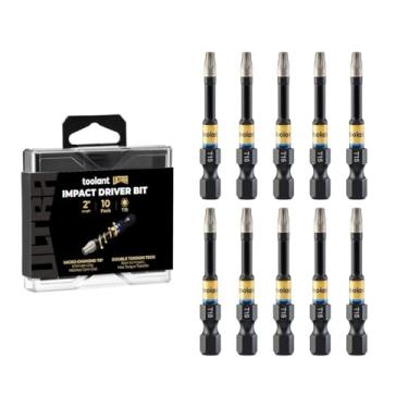 Imagem de toolant Brocas Torx de ultra impacto de 5 cm, pacote com 10 (T15), haste hexagonal de 1/10.2 cm, broca estrela de aço para parafusamento S2, pontas usinadas CNC, com caixa de armazenamento