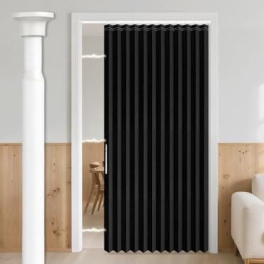 Imagem de Cortina de porta magnética AJAZZ 100% blackout plissada para porta dobrável invisível aplicável quarto quarto sala de estar porta (1 pacote, 137 L x 198 C, preto + varão)