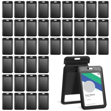 Imagem de IANFAN 40 peças de porta-crachá de identidade de plástico rígido vertical, porta-cartões deslizantes, crachá, capa protetora com janela transparente para cartões de crédito de escritório de