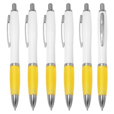 Imagem de PATIKIL Canetas esferográficas retráteis, 6 peças de caneta esferográfica de tinta preta de 1,0 mm com aderência de borracha de plástico para anotações, eventos de classe de escritório, amarela/branca
