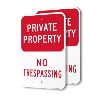 Imagem de SmartSign Placa de propriedade privada sem invasão - pacote com 2, 30,5 cm x 45,7 cm, composto de alumínio de 80 mm de espessura (ACM), furos pré-perfurados, vermelho e branco, feito nos EUA