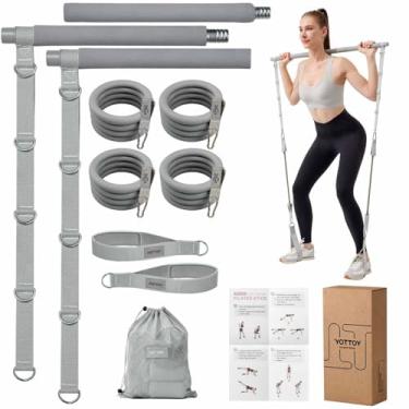 Imagem de YOTTOY Kit de barra de pilates com faixas de resistência – Bastão de Pilates removível de 3 barras para treino de corpo inteiro, equipamento de ginástica em casa para mulheres e homens, barra