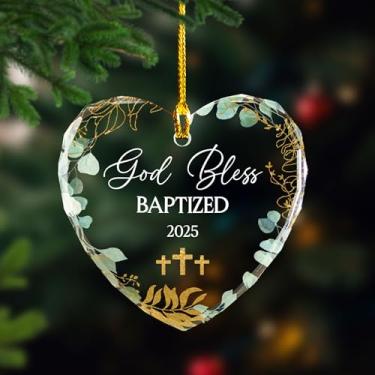 Imagem de Enfeite batizado de God Bless 2025 - Presentes cristãos de batismo de Páscoa para meninos, meninas, adultos - Presente de batismo cruzado para bebê, menino, menina, afilhado - Decoração de lembrança