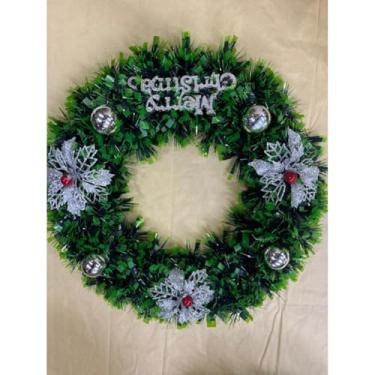 Imagem de Guirlanda de Natal Nevada 25~35cm com Laço Vermelho – Enfeite Elegante para Porta (enfeitado flor prateado,30cm)