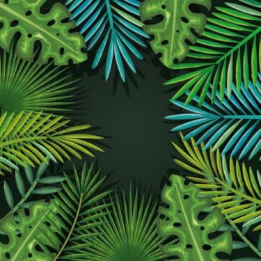 Imagem de Quadro Decorativo Estampa Tropical Palms Leafs - Arte de Parede com Folhagens Exóticas e Design Contemporâneo 40x40cm