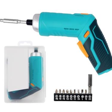 Imagem de Parafusadeira Elétrica Portátil, 4.8V, Azul-turquesa com Preto e Laranja, Recarregável, com LED, Kit de Bits e Soquetes, Estojo de Transporte, Carregador USB