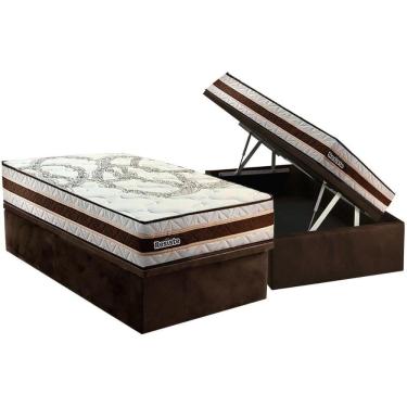 Imagem de Cama Box Baú Solteiro: Colchão Espuma D45 Paropas Resiste Hotel + Base Crc Suede Brown (88x188)