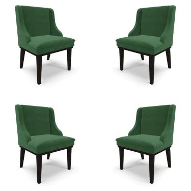 Imagem de Kit 4 Cadeiras Decorativas Sala De Jantar Base Fixa De Madeira Firenze Veludo Verde/preto G19