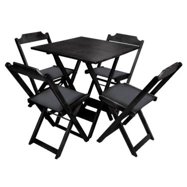Imagem de Jogo De Mesa Dobravel De Madeira 70x70 Com 4 Cadeiras Preto Estofado Preto - Preto