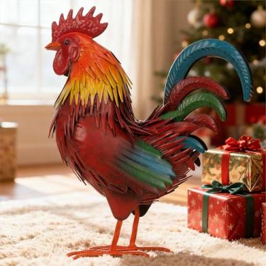 Imagem de Ratuor Estátua de jardim de galo, escultura, metal, galinha, decoração de quintal, estatuetas ao ar livre, decoração de quintal