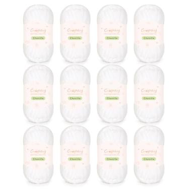 Imagem de Coopay Fio de chenille skinny para crochê e tricô, pacote com 12 unidades de 50 g - total de 1764 m, fio de crochê macio de pesos leves - adequado para cobertores de bebê, bonecas de pelúcia, roupas