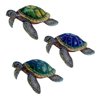 Imagem de VividLadybug Decoração de parede de metal tartaruga mar jardim ao ar livre esculturas de arte decoração tema oceano casa para quarto, sala de estar, cerca, banheiro e piscina, conjunto de 3