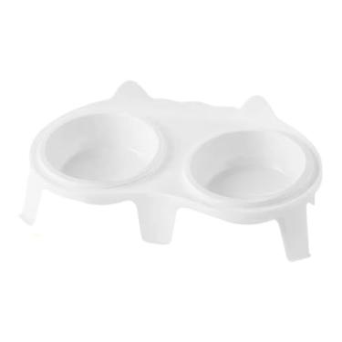 Imagem de Comedouro e Bebedouro Duplo Pet Cerâmica Cão Gato(Branco)