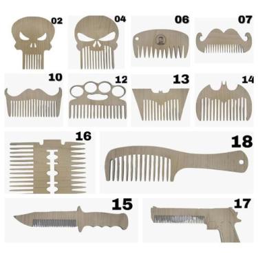 Imagem de Pentes De Barba E Bigode De Mdf Resistente Diversos Modelos - Lualki