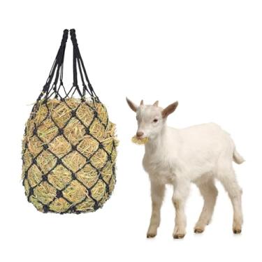 Imagem de NVAAV Pacote de rede de feno de alimentação lenta, comprimento de 106 cm com furos de 5 cm, comporta 3-5 flocos, rede de feno, material de fibra de poliéster resistente à mastigação, para cavalos e