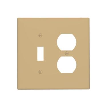 Imagem de Wmhusu Placa de cobertura para interruptor de luz, marrom claro, cáqui, 2 capas de tomada, placas decorativas, 1 combo duplex com interruptor GFCI, placas de parede para banheiro, quarto, decoração de