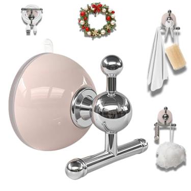 Imagem de XIEFFICH Ganchos de ventosa T-Bar – Resistentes, reutilizáveis, ganchos sem broca para pendurar toalhas, chaves, grinaldas (rosa, pacote com 1)