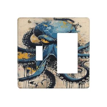 Imagem de Naiqadnehz Outlet Covers náutico vintage polvo azul olhos amarelos óleo aquarela 1 interruptor 1 interruptor de parede decorativo placa de interruptor elétrico placa de cobertura de interruptor de luz