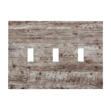 Imagem de Wmhusu Capa para interruptor de luz, cinza escuro, marrom, tábua de madeira rústica, placa de parede de 3 grupos, placa de interruptor de luz tripla, capas decorativas de tomada, placa elétrica para