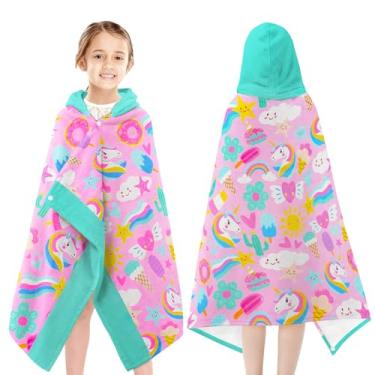 Imagem de Toalhas com capuz para crianças - Toalhas de banho ultra macias 100% algodão rosa unicórnio infantil com capuz / toalha felpuda para piscina poncho de praia envoltório absorvente bonito banho e banho
