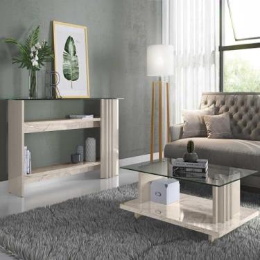 Imagem de Conjunto Aparador e Mesa de Centro Gusmao MDP 2 Portas Calacata/OffWhite G97 - Gran Belo