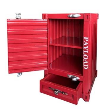 Imagem de Runeqxar Mesa lateral de recipiente de metal industrial – mesa de cabeceira de 3 camadas de ferro de 50,8 cm com gavetas retrô armário de transporte de ferro para bar/quarto/garagem (vermelho)