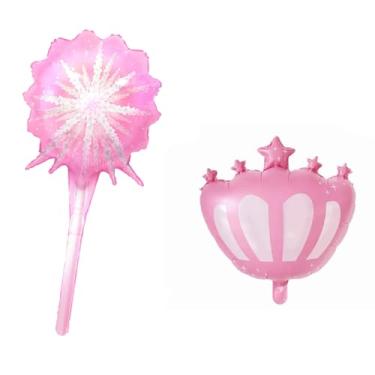 Imagem de Vassoura de bruxa decorativa de Halloween, balão metálico marrom, design de silhueta de morcegos voadores de hélio, decoração de festa (cintilantes de coroa rosa)