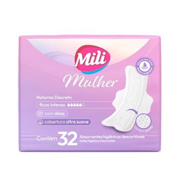 Imagem de Absorvente Externo Mili Mulher Noturno Discreto Cobertura Suave, Tecnologia Comfort Points com Absorção Rápida, Fluxo Intenso, Com Abas, 32 Unidades