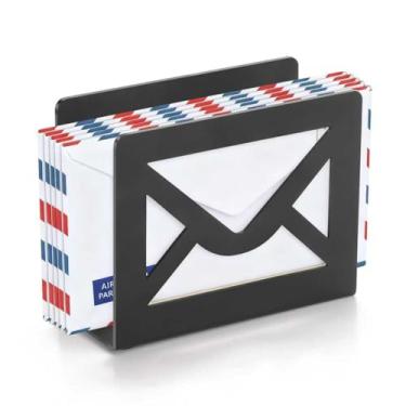 Imagem de IRONDIY Suporte de carta de mesa, suporte de correio de mesa de metal com design de envelope recortado, organizador de cartas para mesa, envelope de mesa e rack de armazenamento de documentos
