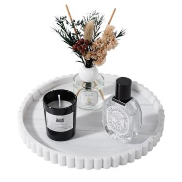 Imagem de Bandeja de banheiro redonda de silicone para decoração de bancada de cozinha, bandeja decorativa de mesa de centro para perfume, vela, saboneteira, 23 cm, mármore