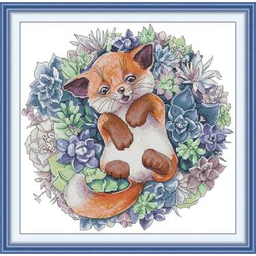 Imagem de CrossNest Kit de ponto cruz com contagem de animais de 14 quilates para iniciantes, conjunto completo de bordado DIY não impresso com padrão e ferramentas, pano Aida premium e fios (papoulas e