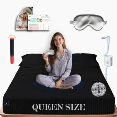 Imagem de Ali King Lençóis de aterramento – Queen Size, algodão macio com fibra prateada, 38 cm com bolso profundo e aterramento terrestre para melhorar o sono (preto, Queen 152 x 203 x 38 cm)