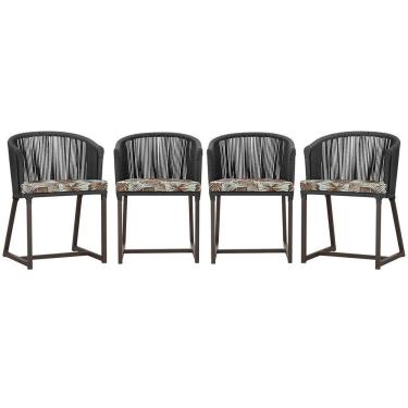 Imagem de 4 Cadeiras De Jantar Noronha Marrom Corda Náutica E6 Trama Preto