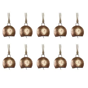 Imagem de Trrsyatsl Sino de pendurar de ferro feito à mão com corda – Decoração rústica vintage para casa e jardim (em forma de cúpula artesanal, 5 x 3,8 cm)