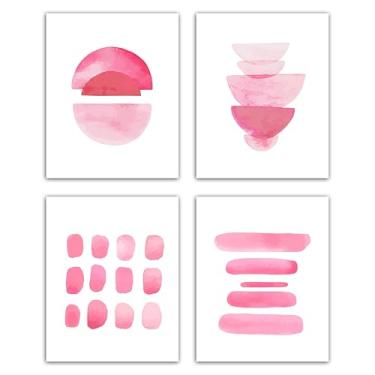 Imagem de Conjunto de 4 impressões de pôsteres abstratos rosa, rosa e branco, decoração de arte de parede para escritório, quarto, sala de estar, dormitório, arte estética, impressões, decorações para parede de