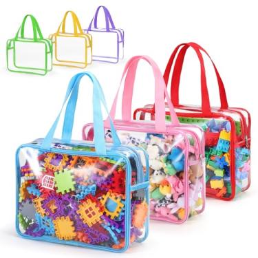 Imagem de 6 pacotes de grandes sacos de armazenamento, armazenamento de jogos de tabuleiro de PVC transparente reutilizável, para blocos de construção, bolsas organizadoras impermeáveis de viagem