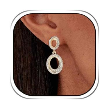 Imagem de HZMAN Brincos femininos leves e hipoalergênicos, banhados a ouro 18 K, brincos pendentes de zircônia cúbica, elegante presente de joia de latão, Latão, Zircônia cúbica