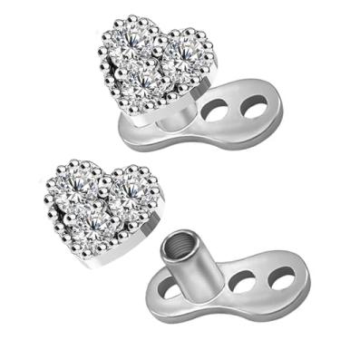 Imagem de CHARMONLINE 2 peças 14G coração flor borboleta âncora dérmica top 316L aço cirúrgico delicado cristal microdérmico piercings corporais brincos punk joias personalizadas para mulheres, 14G, Aço