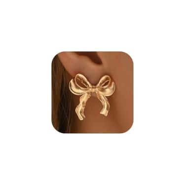 Imagem de Brincos de laço femininos banhados a ouro 18 quilates com nó de fita banhada a ouro 18 K, hipoalergênico, leve, nó de laço, pingente de gota, joia diária de aniversário e Natal, Medium, Metal, Sem