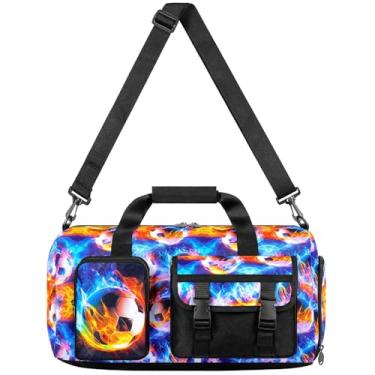 Imagem de Bolsa esportiva de futebol para meninos, crianças, resistente à água, para viagem e fim de semana com compartimento de sapatos para esportes, academia e festas do pijama