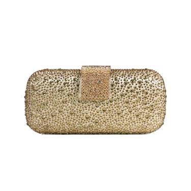 Imagem de TYQVRVZ Bolsa feminina retrô de strass para noite com corrente de cristal e glitter para festa, coquetel, formatura, Dourado